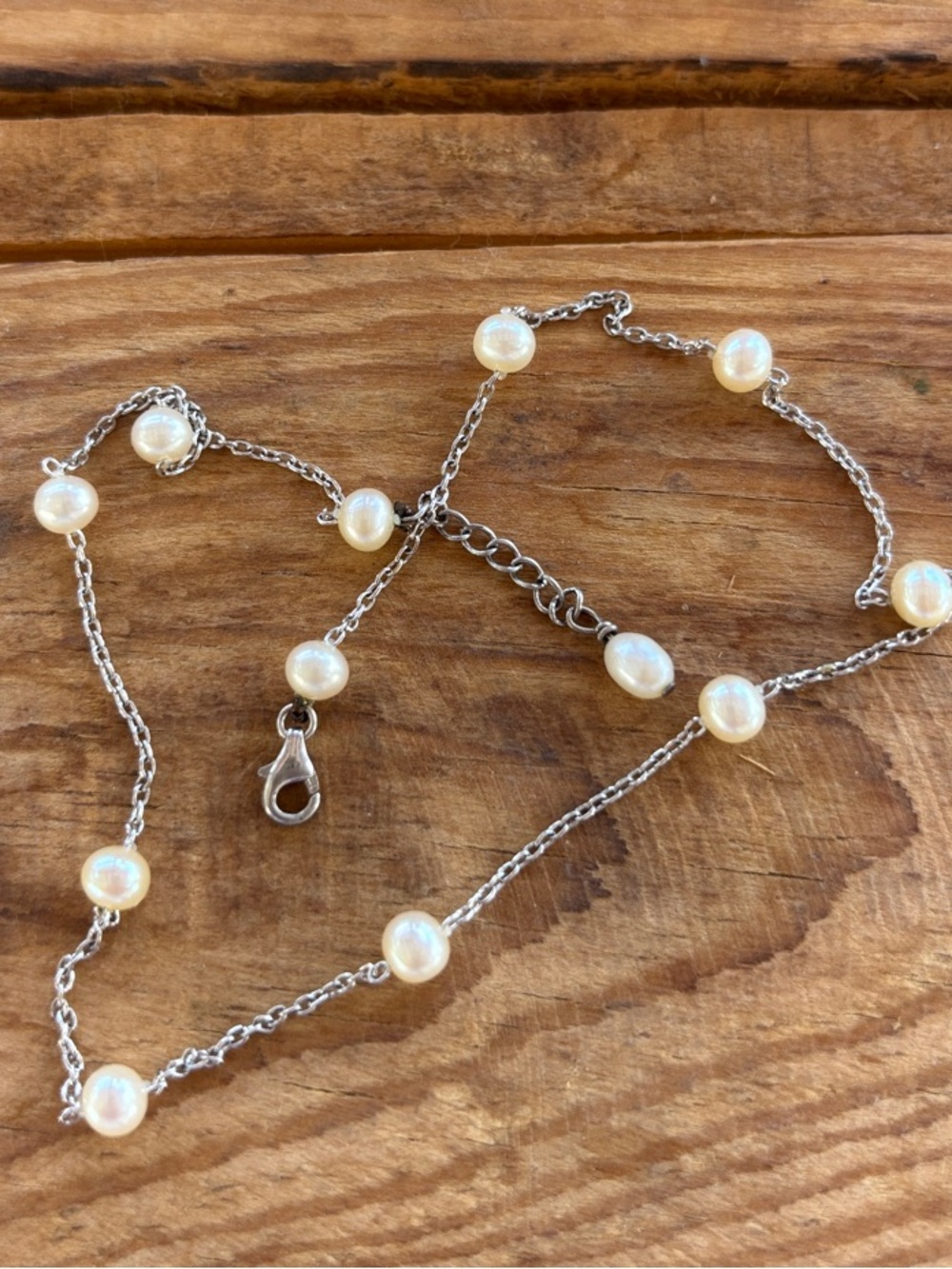 Sterling Station Pearl Necklace - White Pearls